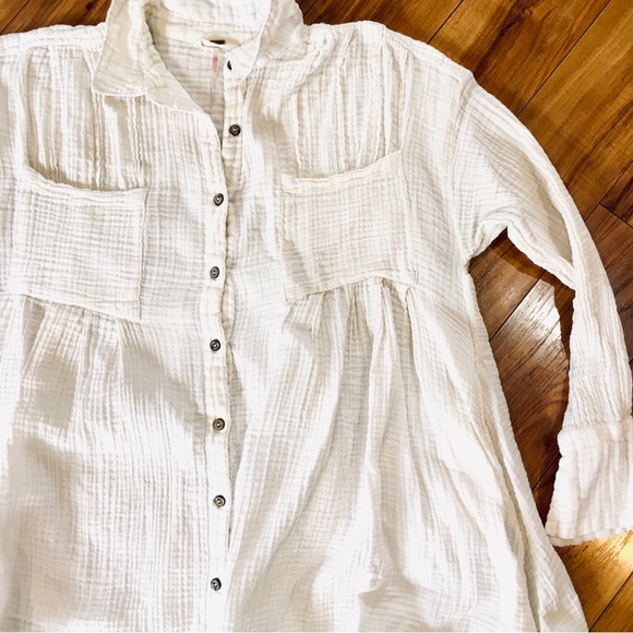 Free People gauze waffle knit button  blouse top shirt ivory boho cottag… - Picture 6 of 8